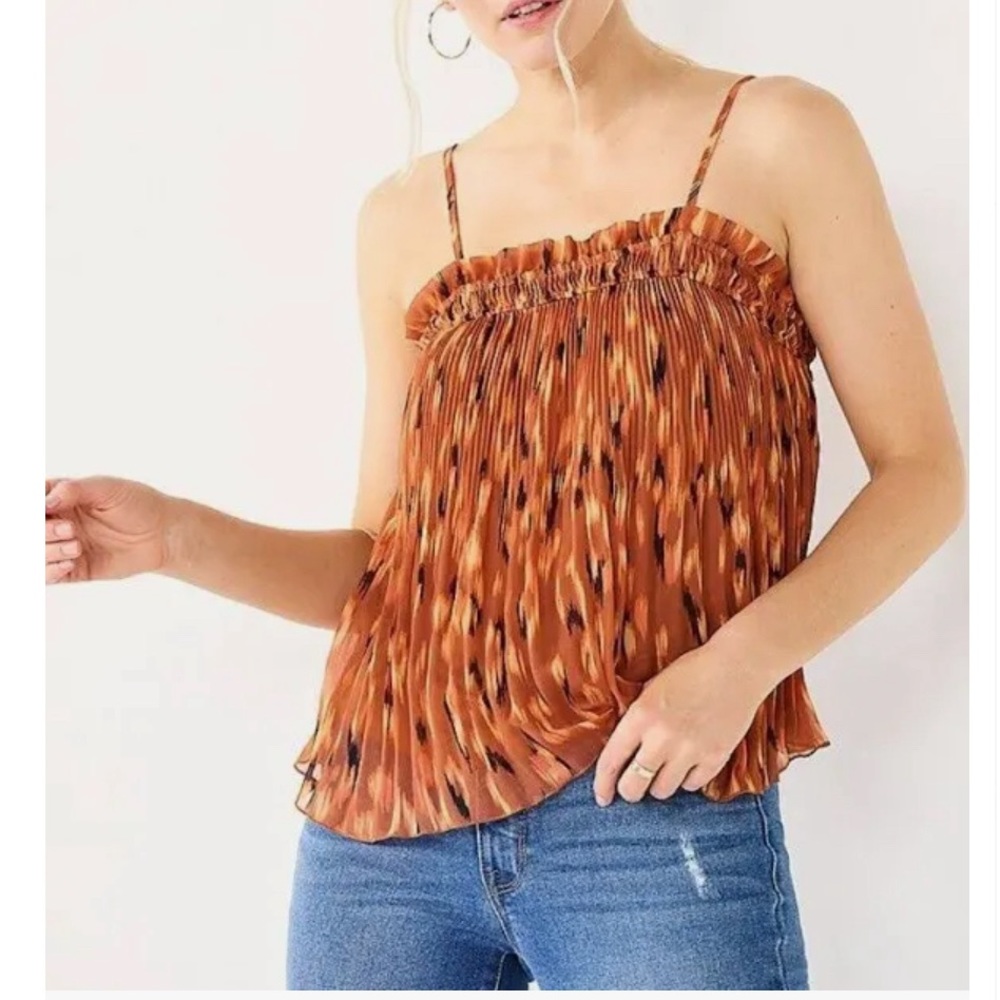 Nine West Rust/Black Smocked Ruffle Tank